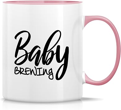 Retreez Funny Mug - Baby Brewing 11 Oz Ceramic Coffee Tea Mugs | White Mug with Pink Handle and Inner, Funny Coffee Mugs, Sarcastic, Inspirational, pregnancy, baby shower, birthday gift