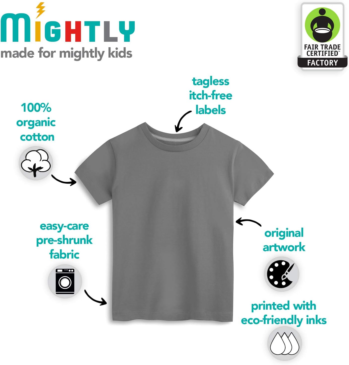 Mightly Boys and Girls' Classic Fit Crewneck T-Shirt | Organic Cotton Soft, Multi-Pack Short-Sleeve Basic, Toddlers and Kids - Image 2