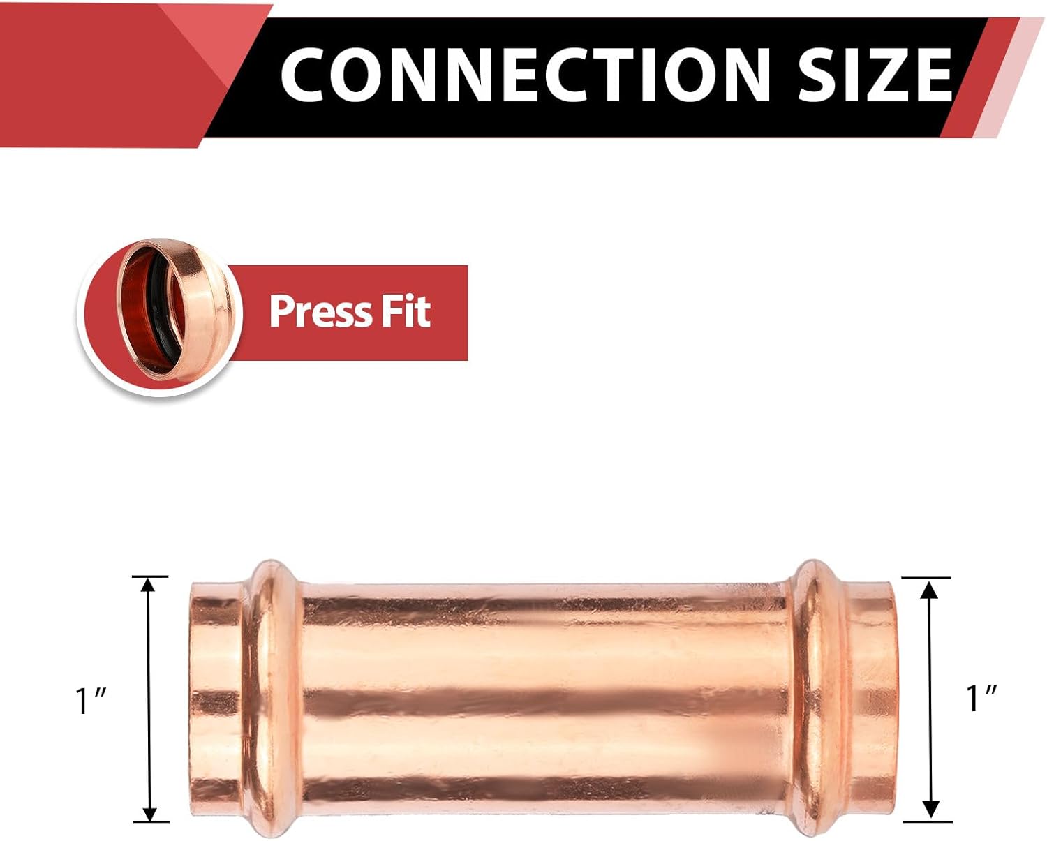 (Pack of 10) EFIELD 1/2" x 1/2" Copper Press Fit Extended Coupling Fittings, No Stop,(PRESS028)