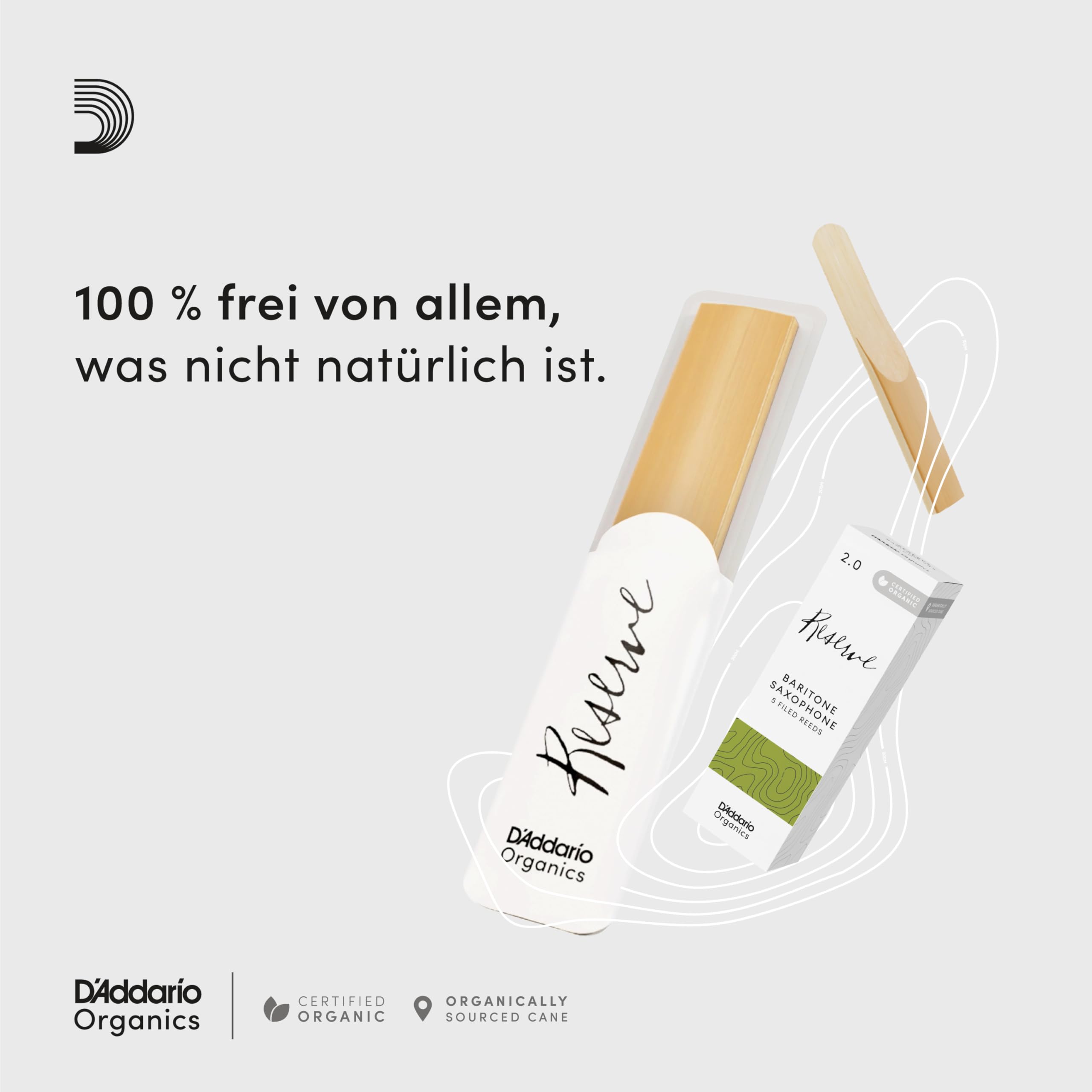 D'Addario Organisch Reserve Alto Saxophon-Stimmzungen - Saxophonrohre - Das erste und einzige Bio-Schilfrohr - 3.0+ Stärke, 10 Packung