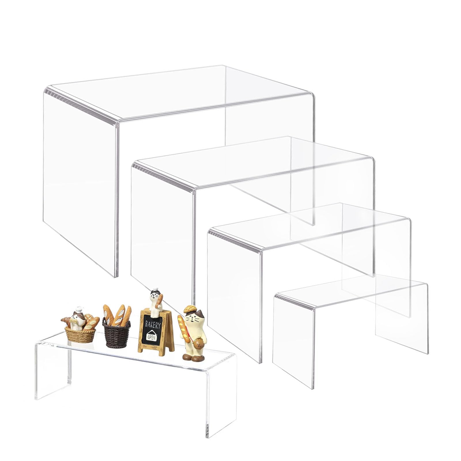 Megcdtr Large Acrylic Risers, 4Pcs Rectangular Tiered Display Stand 4 Sizes