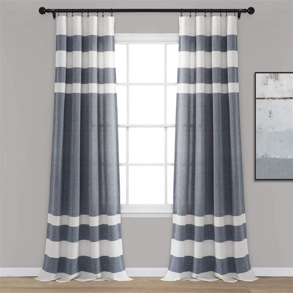 Lush Decor Navy Stripe Yarn-Dyed Cotton Window Curtain Set (95" x 40")