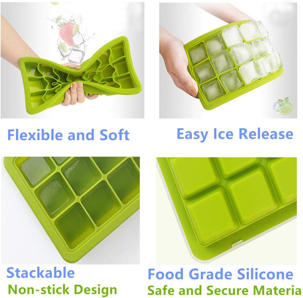Ice Cube Trays Silicone Mold,3Pack Silicone Ice Tray with Lid and Ice Tongs,Ice Maker Tray for Whiskey/Reusable Ice Cube Molds(15cubes/pack))