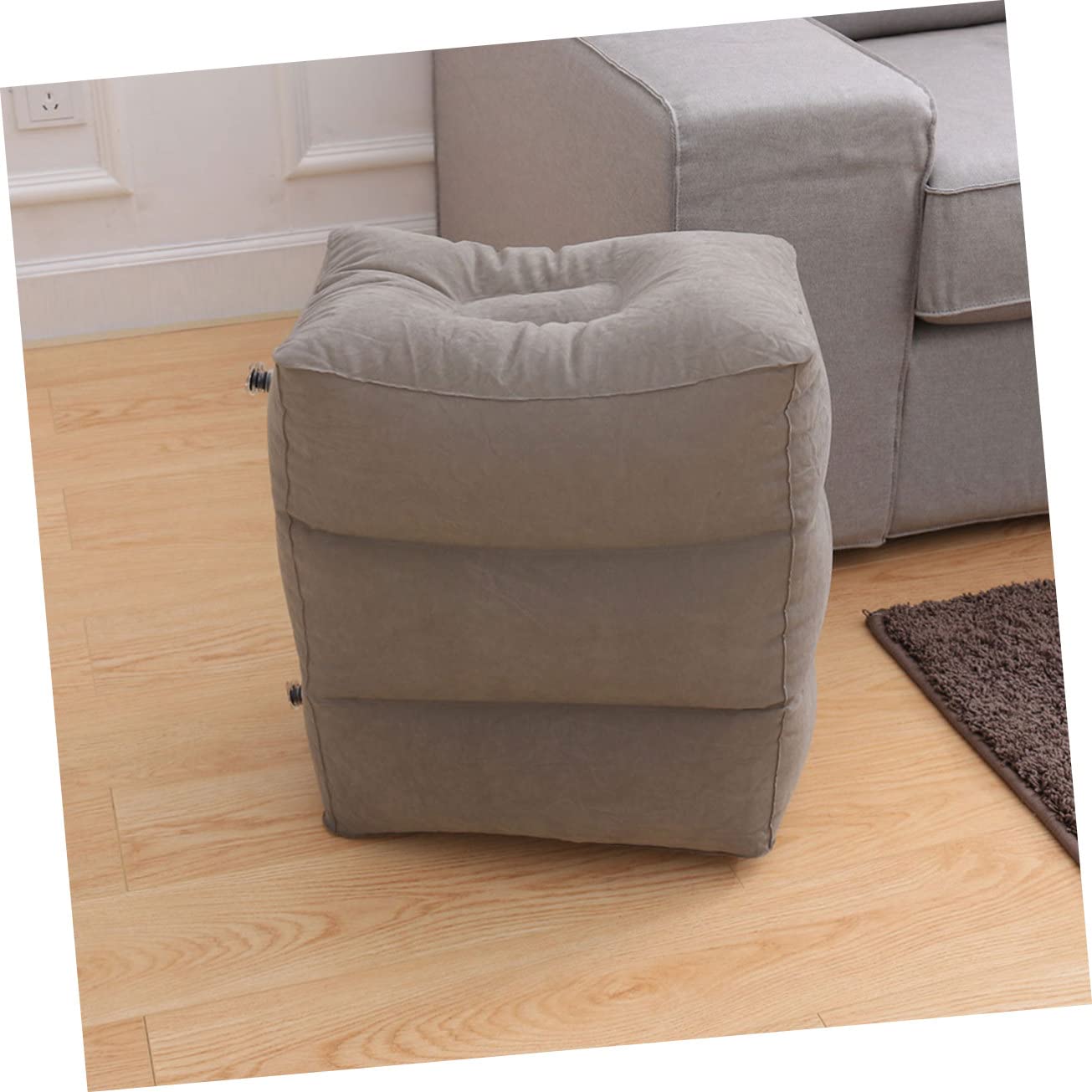 Uonlytech Poggiapiedi Gonfiabile per Viaggio Cuscino Poggiapiedi in Pvc Tessuto Floccato Regolabile in Tre Altezze per Aerei Auto Treni Ufficio Casa Facilita Relax Piedi Gambe Migliora