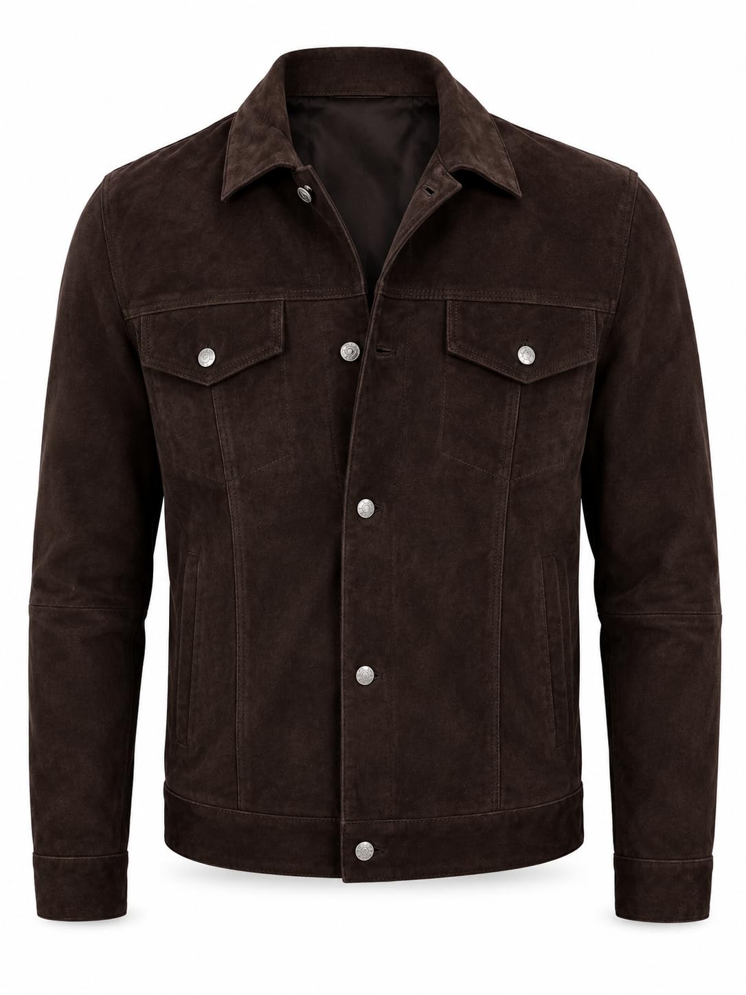 Rauly Suede Leather Jacket Men Real Leather Button Front Shirt Collar Trucker Jacket Everyday Suede Coat