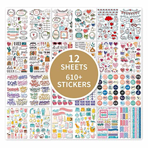 Wedding Planner Stickers Love Engagement Scrapbooking Stickers12 Sheets,610+ Stickers For Wedding,Envelopes,Gift Boxes,Bags,Holiday Gifts,Greeting Cards,Birthday Parties,Planners #TOP21