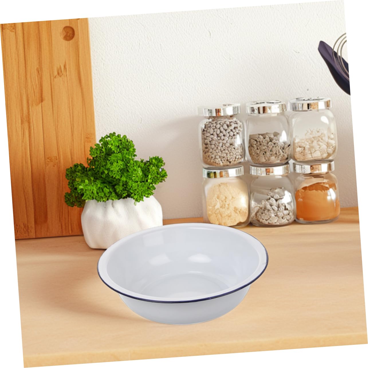 Tazón Esmaltado Blanco 2 Piezas de Gran Capacidad para Cocina