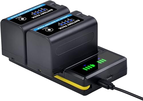 Miniatura 8 de Pickle Power Batería NP-F750, paquete de 2 baterías NP-F770 de 5200 mAh con indicadores de alimentación LED y cargador dual para Sony NP-F970 F750