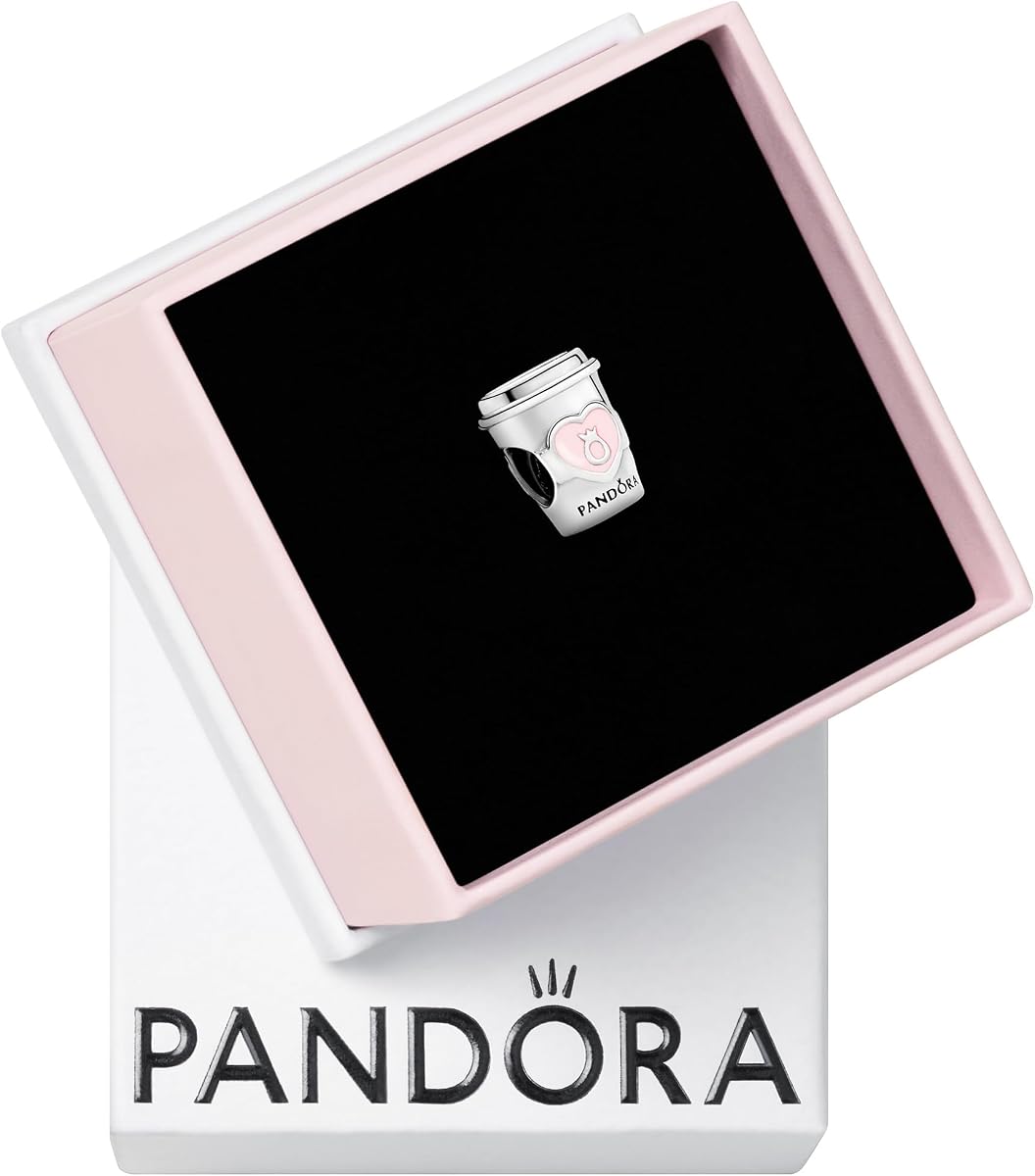 Encanto Tome un Descanso para Taza de Café - Encanto Grabado - Regalo para los Amantes del Café - Con Caja de Regalo - Pulseras de Encanto de Momentos Compatibles - Plata de Ley