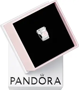 PANDORA Take a Break Coffee Cup Charm - Sterling Silver Engraved Charm for Bracelets