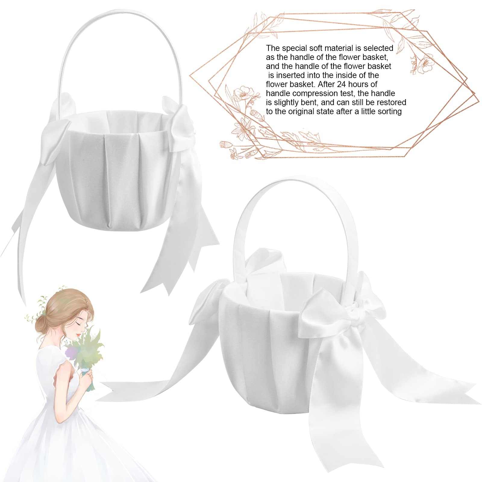 Cestino di Fiori in Raso per Matrimonio, Cestini da Sposa Fiore, Bianco Fiore Ragazza Cestino, Cestino Porta Petali con Bowknot, Grazioso Cestini da Spargere per Matrimonio