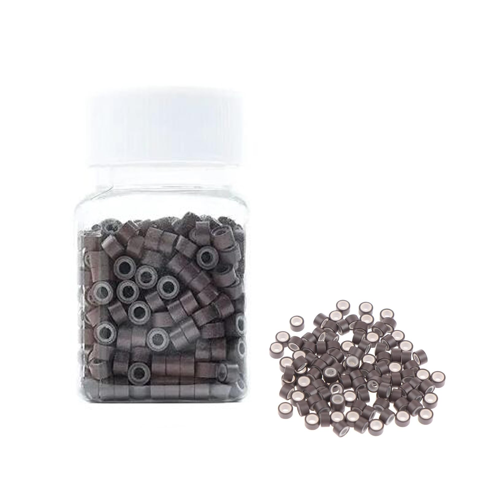 1000 Silicone Micro Link Rings 5mm Lined Beads Deadlocks for Hair Extensions Tool (1000Pcs(Pack of 1) (500Pcs, Brown)