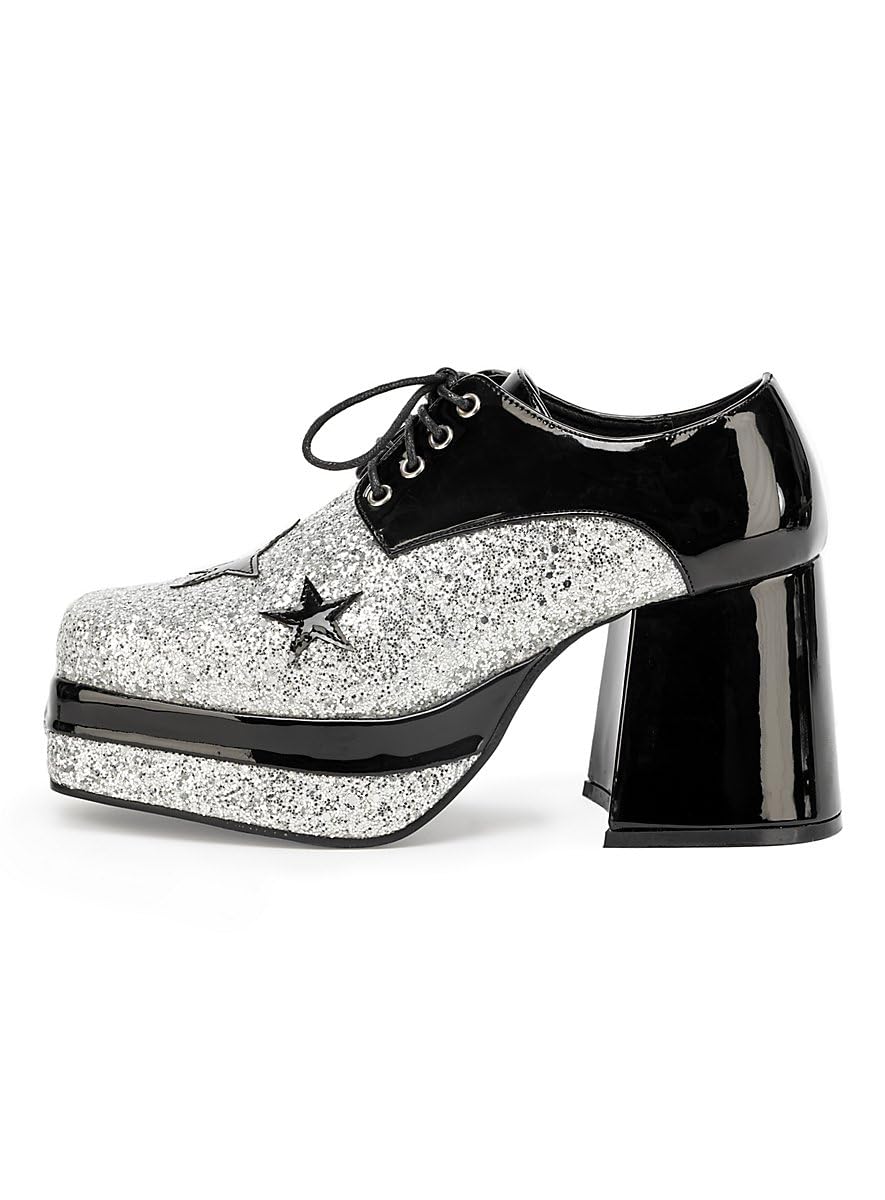 Disco Plateau-Schuhe für Herren - schwarz-Silber- Wet-Look - Schuhgröße: 42-43