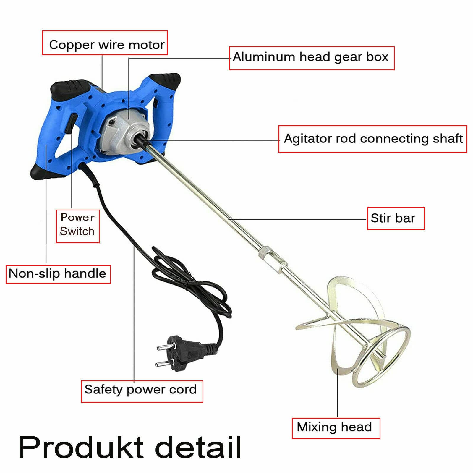 2600W Miscelatore Professionale, Miscelatore per Malta, 230V Miscelatore Cemento, Miscelatore per Colla, Mescolatore Betoniera, Qualità Industriale, 6 Vlocità, Agitatore M14 Regolabile
