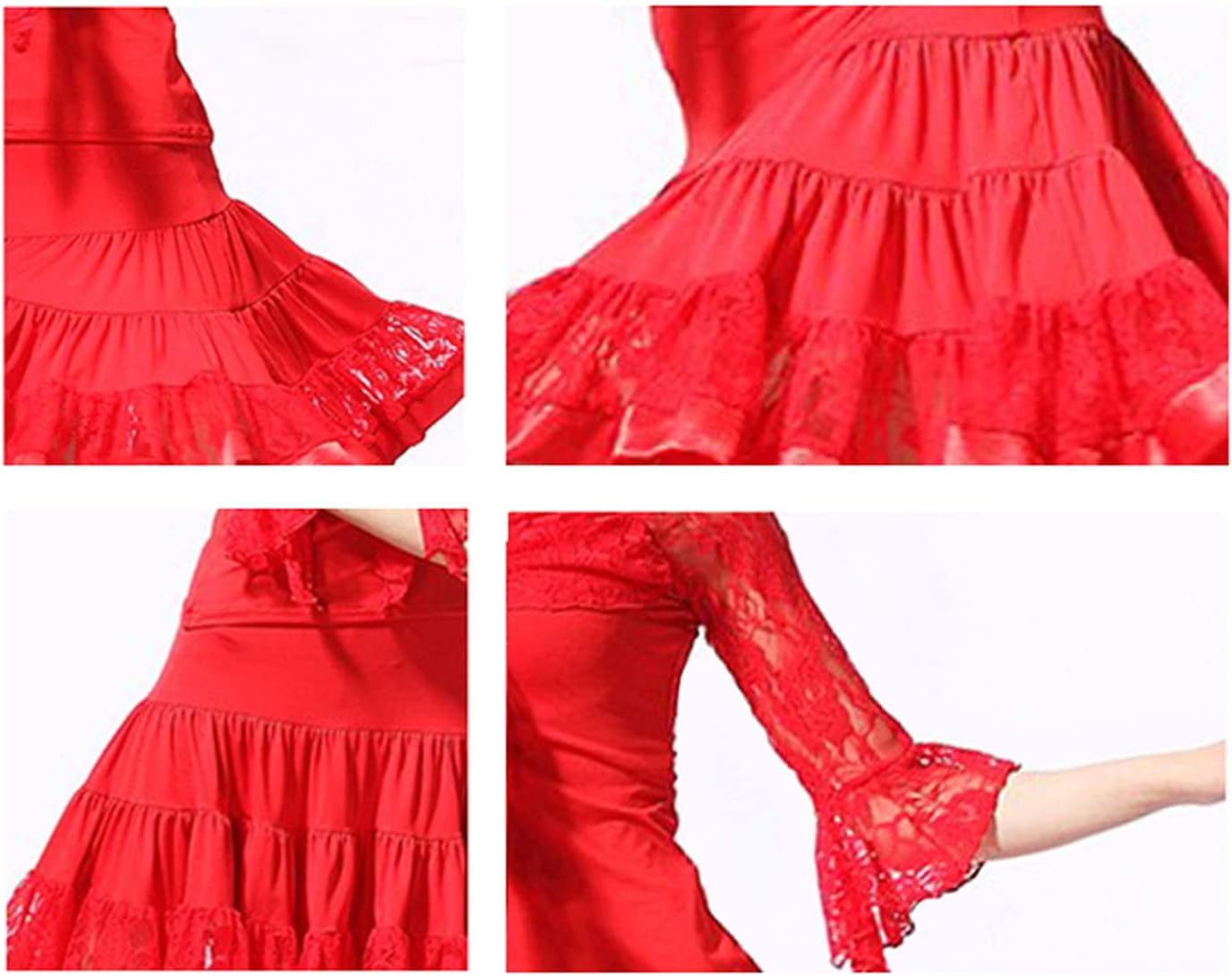Lace Women's Latin Dance Dresses Round Neck Party Tango Dress Waltz Practice Skirt Salsa Ballroom Dancing Outfits