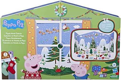 Miniatura 3 de Peppa Pig Peppa's - Calendario de Adviento para niños, contiene 24 juguetes sorpresa, 4 figuras familiares de Peppa Pig navideños; a partir de 3 años