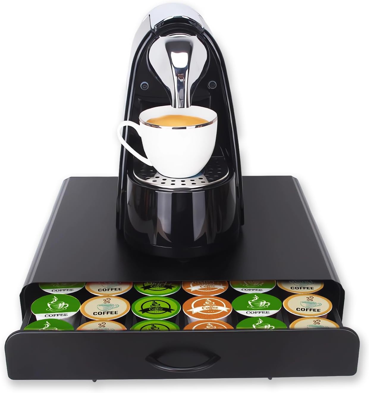 Meegoo Coffee Pod Drawer – Classique Black Finish, Compatible with Dolce Gusto, 36 Pod Pack Holder, Office and Home Kitchen Counter Organizer
