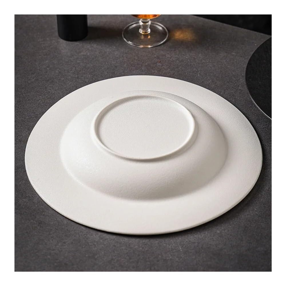 Ceramiczny Talerz Obiadowy 9,5 Cala, Czarno-Biały Talerz Słomkowy Z Kamienia, Elegancki Talerz Do Makaronu I Deserów, Idealny Na Rodzinne Posiłki(Biały-Mały)