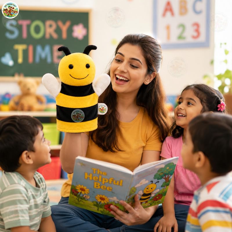 Image of Honeybee Puppet Soft Hand Puppet for Kids Role Play Storytelling Educational Toy