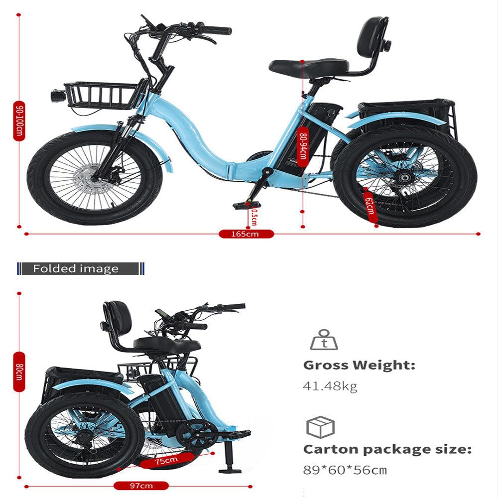 Triciclo Elettrico per Adulti,Bicicletta A Tre Ruote per Adulti,Pneumatici Larghi da 18",3 modalità di Guida,Guida Fluida,con Cestino Posteriore,Display,Pieghevole,Ideale per Gli Spostamenti