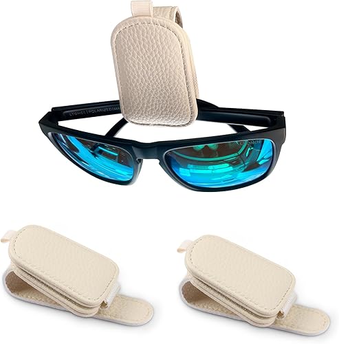 Paquete de 2 soportes para lentes de sol para automóvil, soporte magnético de cuero para lentes de sol y clip para tarjeta de boletos, universal