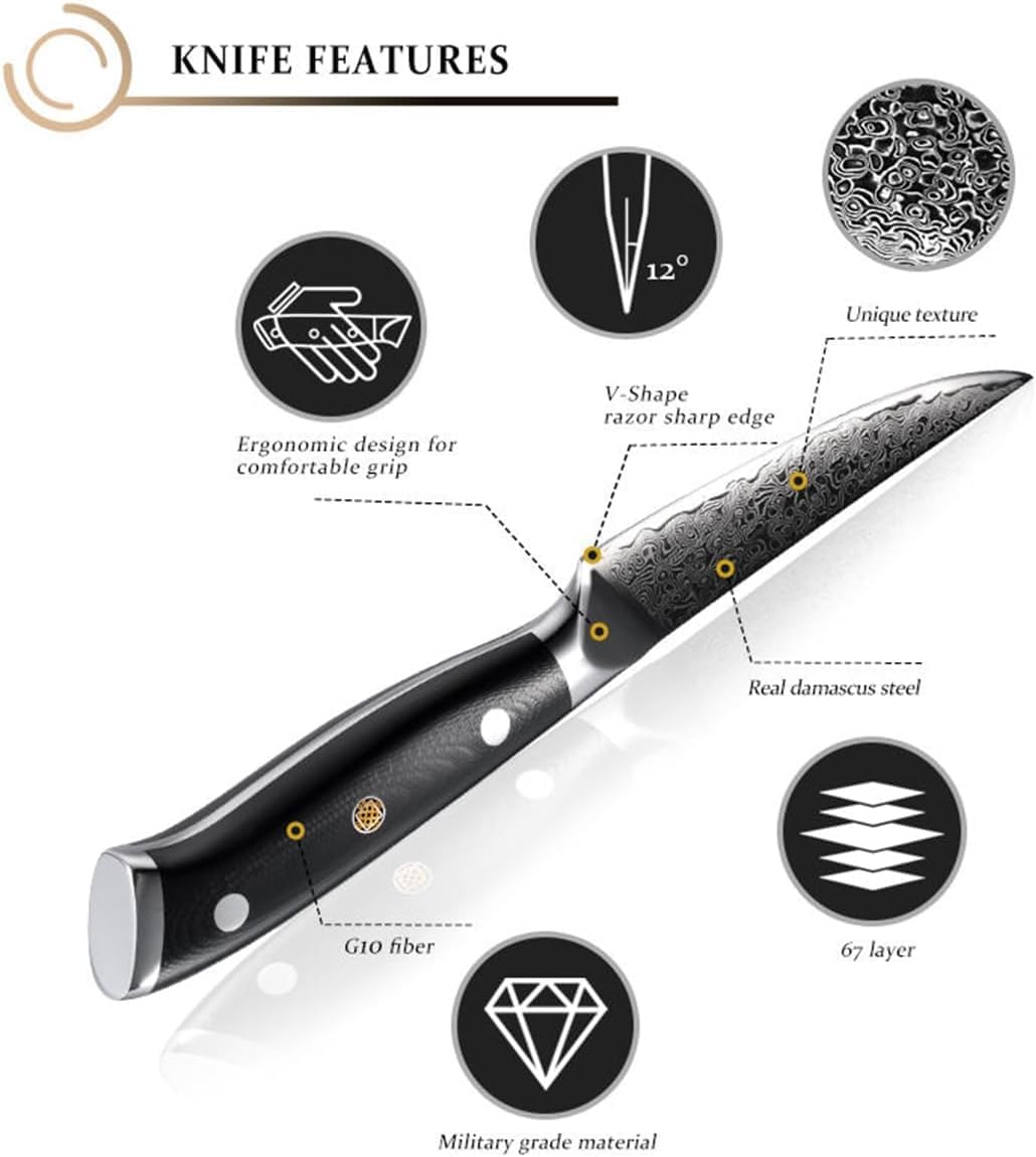 Steak Knives Set of 4, Damascus Steel Steak Knife Set 4.5 inch Plain-blade - VG10 67 Layers Steel Dishwasher Safe - Cooking Tools/Home/Gift