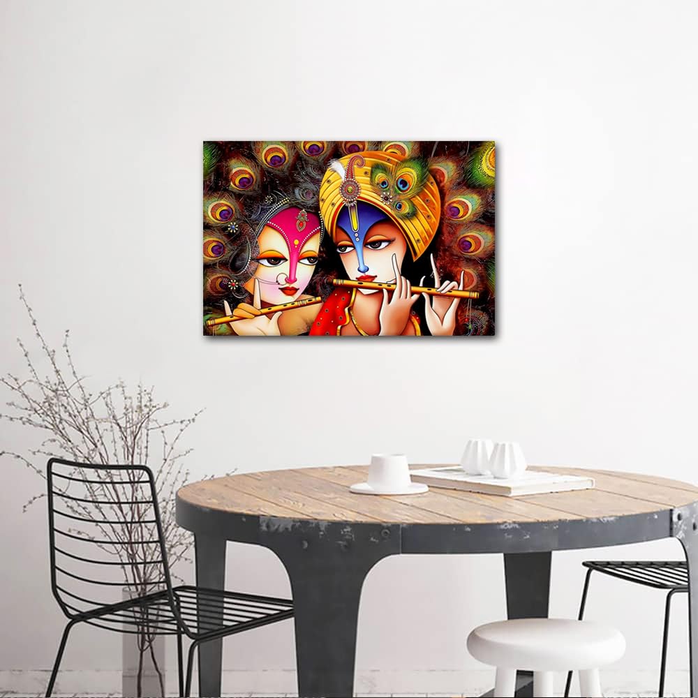 Lord Krishna Pictuers Lord Radha Krishna Paintings Wall Art for Living Room Canvas Hindu God Artwork Indian Religious Home Decor Modern Giclee Wooden Framed Gallery-wrapped Ready to Hang 24"Wx16"H - Image 3