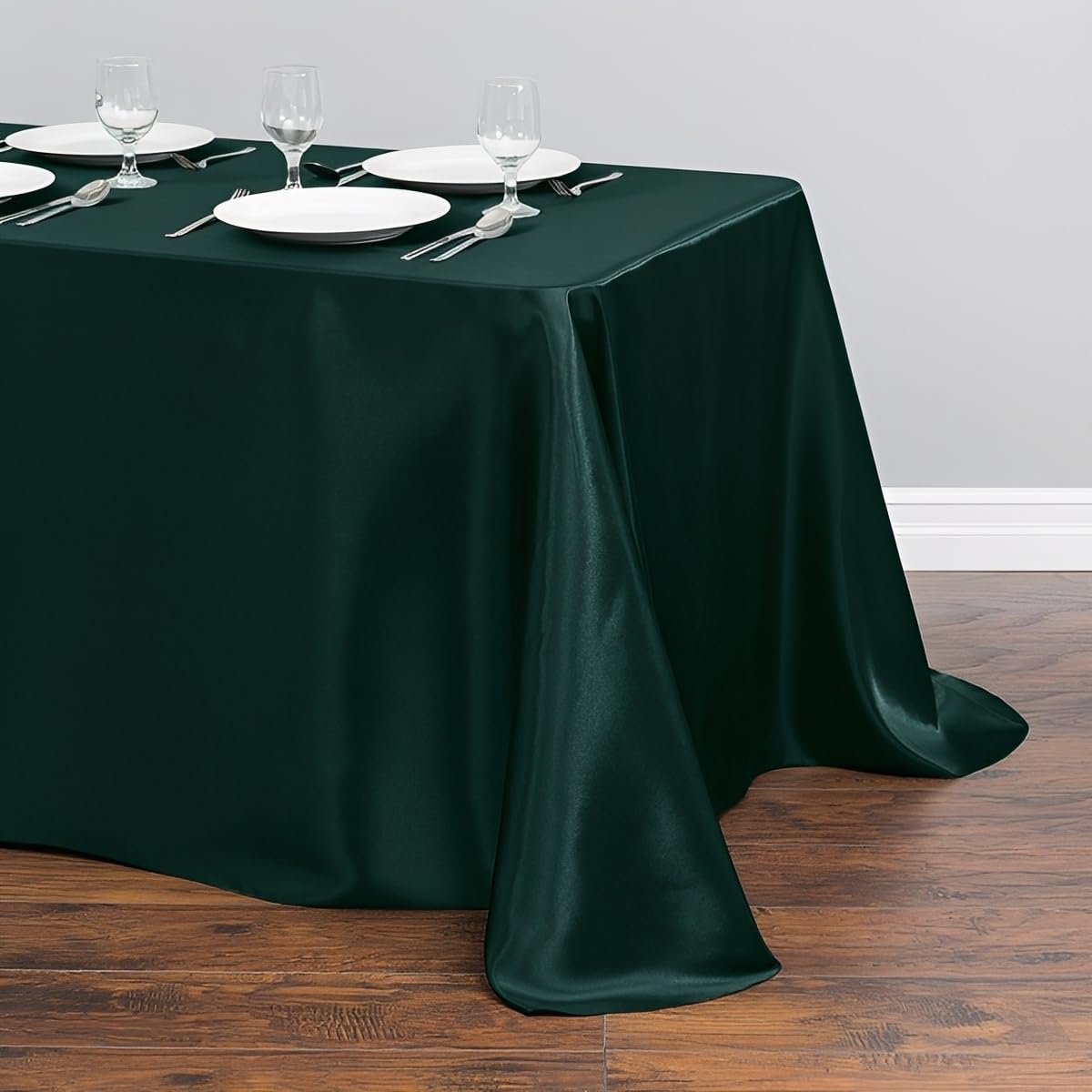 Chickwin Solid Colors Satin Tablecloth Rectangular Silky Table Cloth Washable Polyester Fabric for Indoor Outdoor Weddings Hotel Restaurant Banquet Table Decoration (Dark Green,145x200cm)