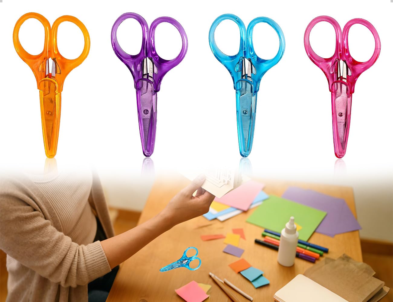OHYANYAO 4 Stück Bastelschere,Edelstahl Kleine Schere Set,Mini Scheren mit Schutzhülle,Allzweckschere für Papierschneiden,Scrapbooking,Handgefertigt(4 Farben)