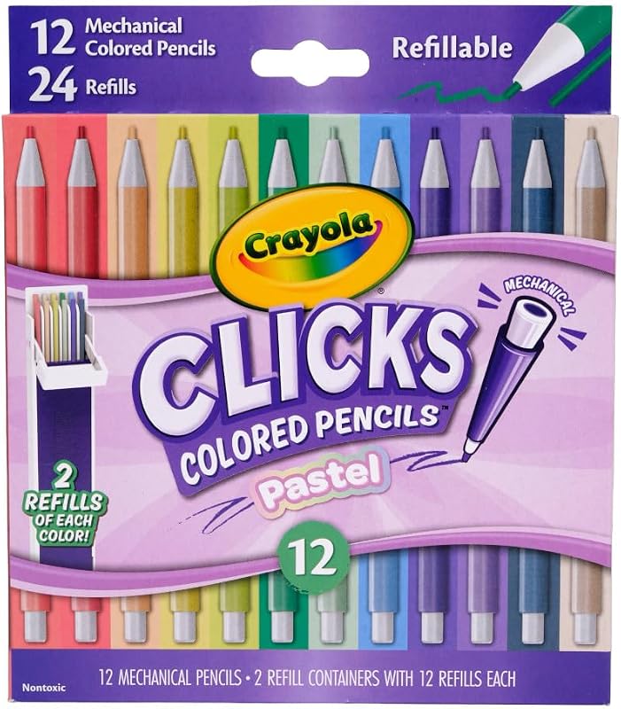 Juego de lápices de colores mecánicos de 2.0 mm, 12 colores pastel, lindos útiles escolares para maestros, 24 núcleos de repuesto, mayores de 6años