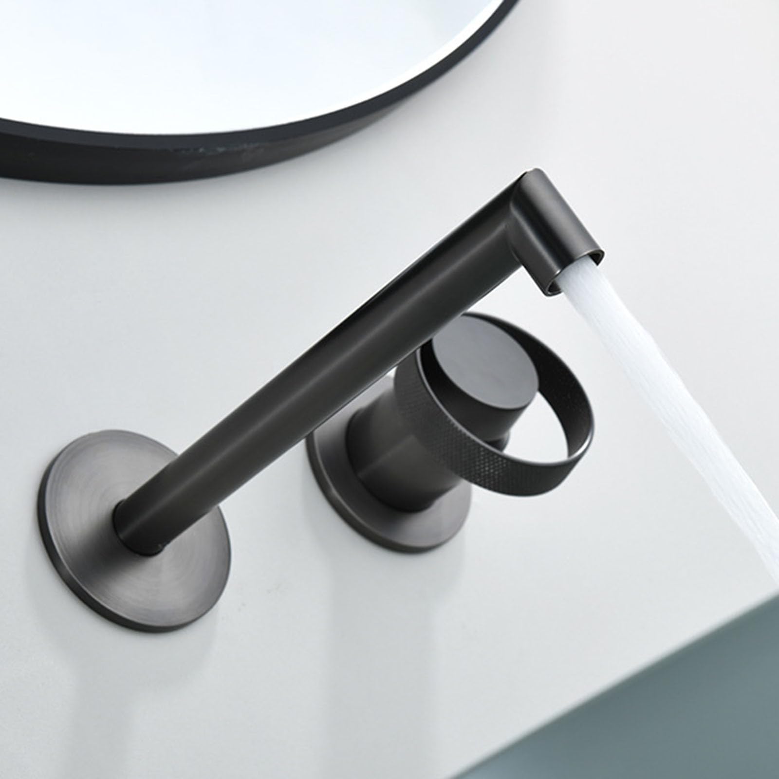 Grifo de Lavabo Empotrado con manija Redonda, grifos de Lavabo de baño, latón, Agua fría y Caliente, Color Gris.