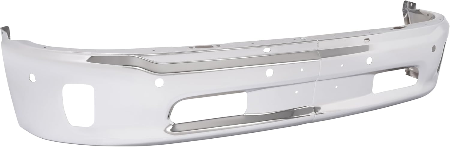 HECASA Front Bumper Face Bar Compatible with Dodge 2013-2018 Ram 1500, 2019-2024 Ram 1500 Classic W/Sensor, Fog Light Holes CH1002402, 68160857AA Replacement Only Steel Chrome Silvery 2PCS
