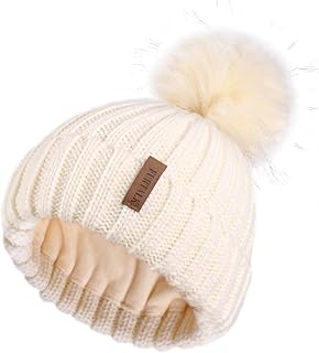 FURTALK Womens Winter Knitted Beanie Hat with Faux Fur Pom Fleece Lined Warm Beanie for Women