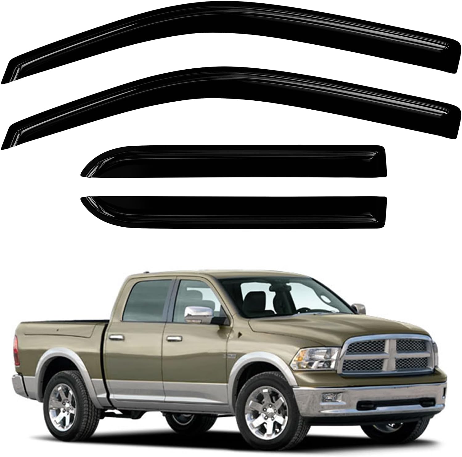 Vent Visors for Dodge 2009-2018 Ram 1500 Crew Cab/2010-2024 Ram 2500/3500 Crew Cab & Mega Cab Waterproof Wind Deflectors For 2009-2018 Ram 1500
