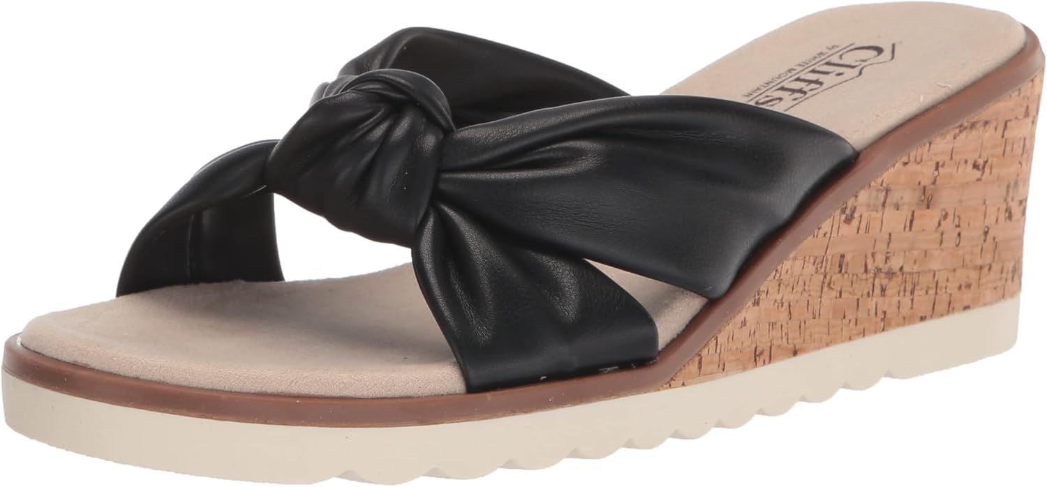 CLIFFS BY WHITE MOUNTAIN Adrielle Women's Wedge Sandal, Black/Smooth, 9 M