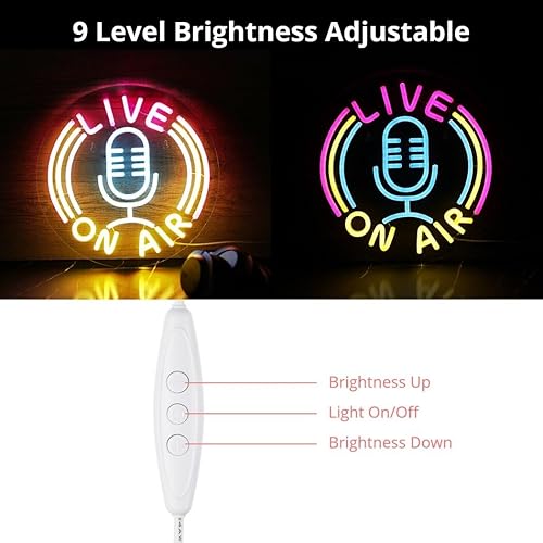 Miniatura 4 de Homaisson ON AIR - Letrero de neón con micrófono en aire, señal de advertencia alimentada por USB, luz LED, letrero de neón LED para montaje en
