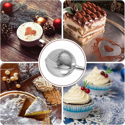 2Pcs Flour Sifter for Baking with Tray, Powdered Sugar Shaker Duster for Sourdough Bread, One-hand Operation Sugar Dispenser with Stainless Steel, Pick Up and Dust Flour Sifter