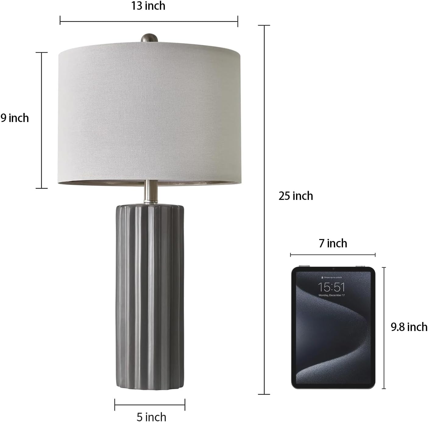 Oneach 25'' Farmhouse Ceramic Table Lamp Set of 2 for Bedroom Living Room House Decor Deep Charcoal Grey Desk Lamps Home Office Dorm Rustic Modern Style Lamp