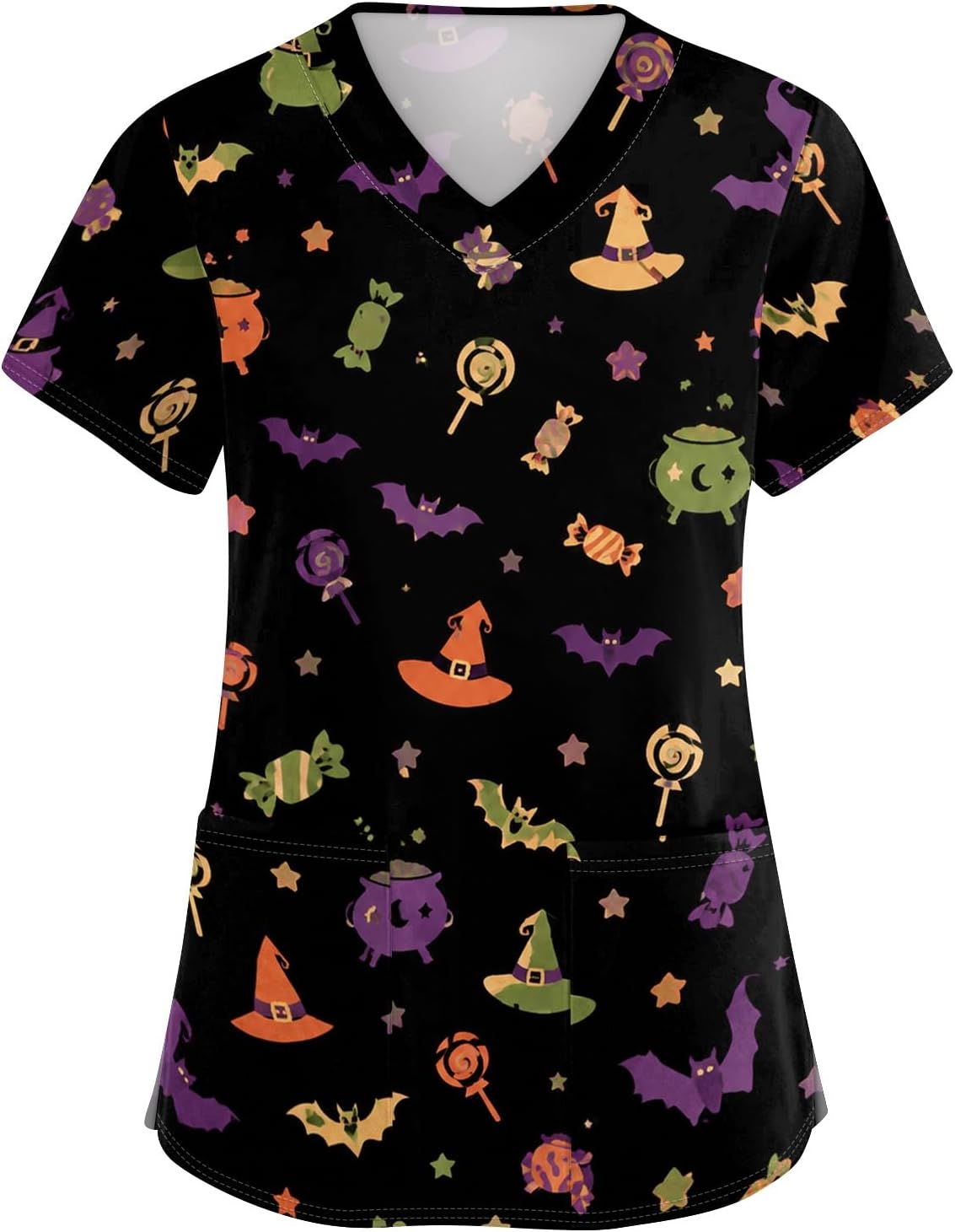 Women's Fall Short Sleeve V Neck Halloween Tops, Pumpkin Graphic Shirts with Pockets, S-5XL
