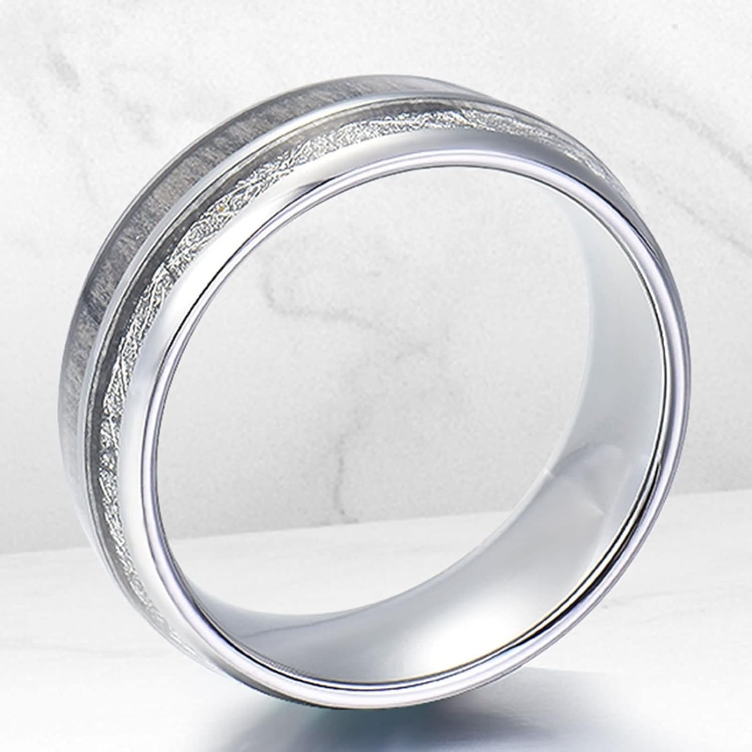 Engraving Ring Couple Ring Engagement,Wedding Rings Stainless Steel 8MM Silver Ring with Round Ring for Couples