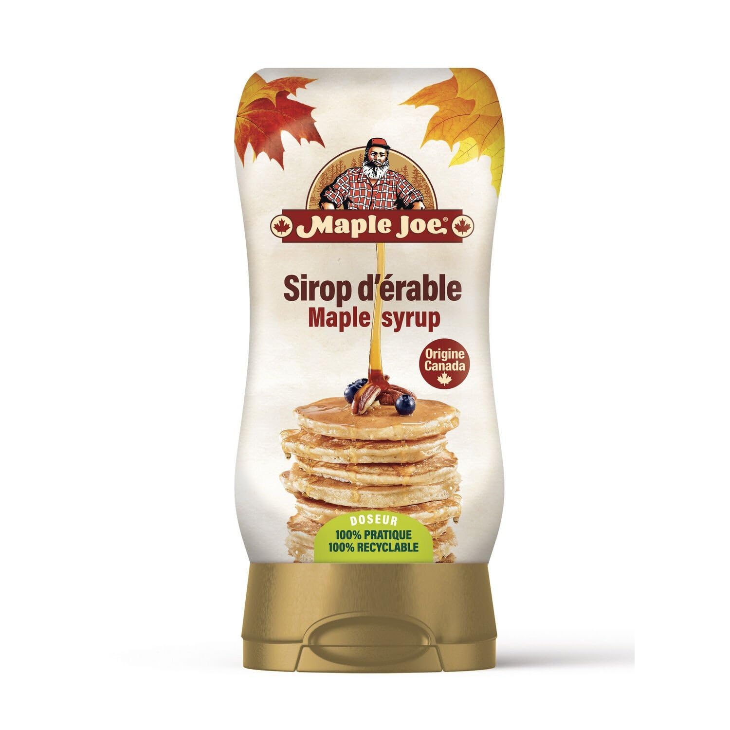 MAPLE JOE Sirop d'érable ambre 312 g - Origine Canada - Bouteille doseuse pratique et recyclable pour petit-déjeuner et recettes gourmandes - Lot de 3