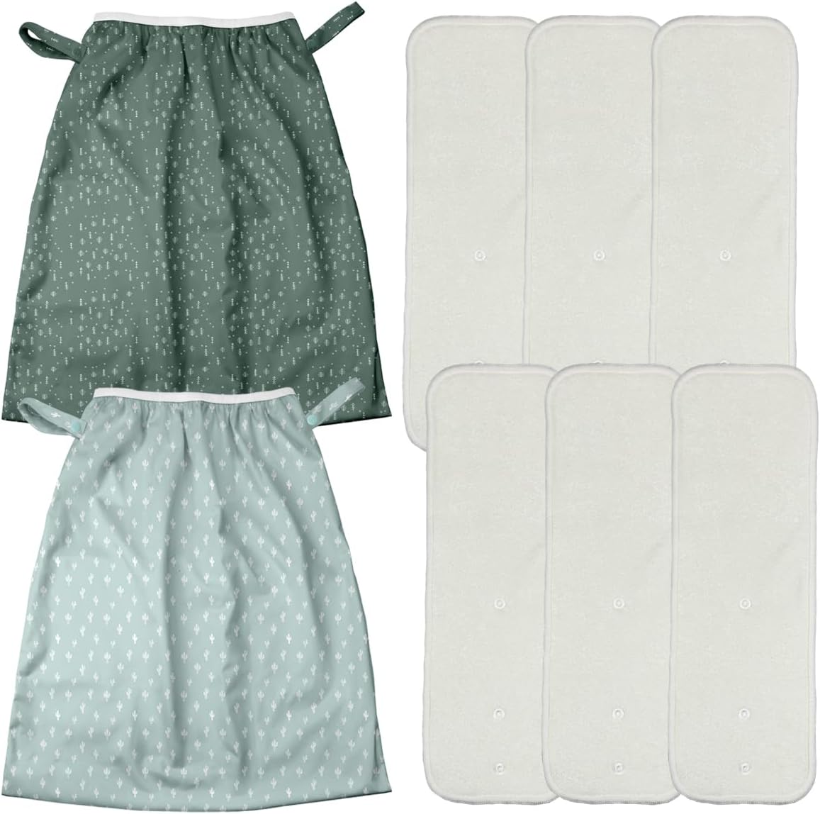 Mama Koala 6 Pcs 5-Layer Natural(No Microfiber) Inserts, with 2 Pack Reusable and Washable Waterproof Pail Liner with Strap