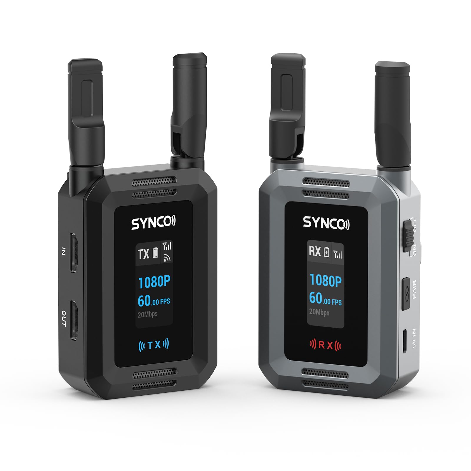 SYNCO Sistema di Trasmettitore Video Wireless HD port 1080P 60FPS, XVision Trasmettitore e Ricevitore HD con Doppia Uscita HD port e Loop Out Latenza 0.04s 300m per Live Streaming Fotoripresa