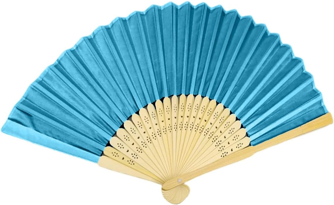 Foldable Bamboo Fans, Chinese DIY Hand Held Bamboo Silk Folding Hand Fan for Wedding, Festival, Dance, Gift, Performance, Decorations Blue
