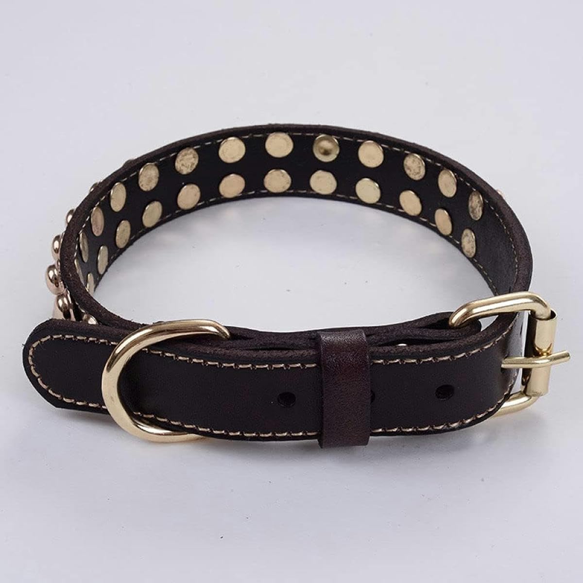Hundehalsband aus Leder mit goldenen Nieten und Nieten, Hundelätzchen, Hundeleine für kleine, mittelgroße und große Hunde, mit Spikes besetztes Halsband, Schwarz, M-Kaffee-S