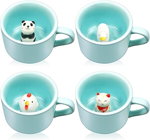 Miniatura 1 de Uiifan 4 tazas 3D de animales taza de café 3D oculta de dibujos animados 3D cerámica estatuilla taza de té taza 3D taza animal dentro de la taza