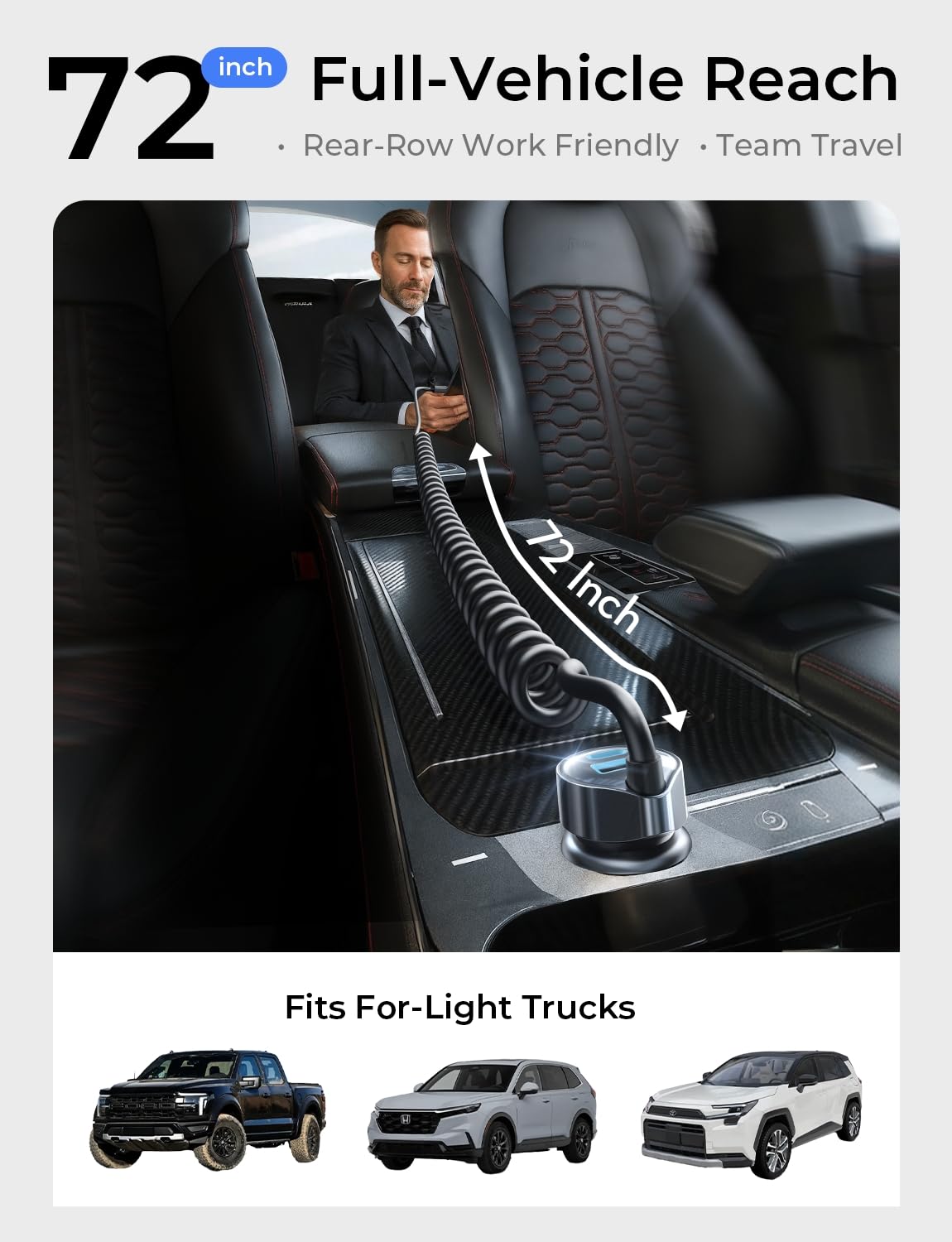 LISEN 65W Cigarette Lighter USB Charger【6.6 ft for Full Reach】,Super Fast USB C Car Charger with 30W Super Fast Charging Coild Cable Fit iPhone 17 16 15 Air Pro Max Plus,Samsung Galaxy S25/24,Android