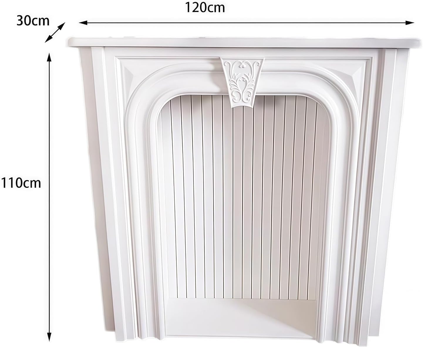 Pearl Mantels Solid Birch Wood Arched Fireplace Mantel with Ornate Carved Accent & White Finish Fireplace Mantel Surround(Small)