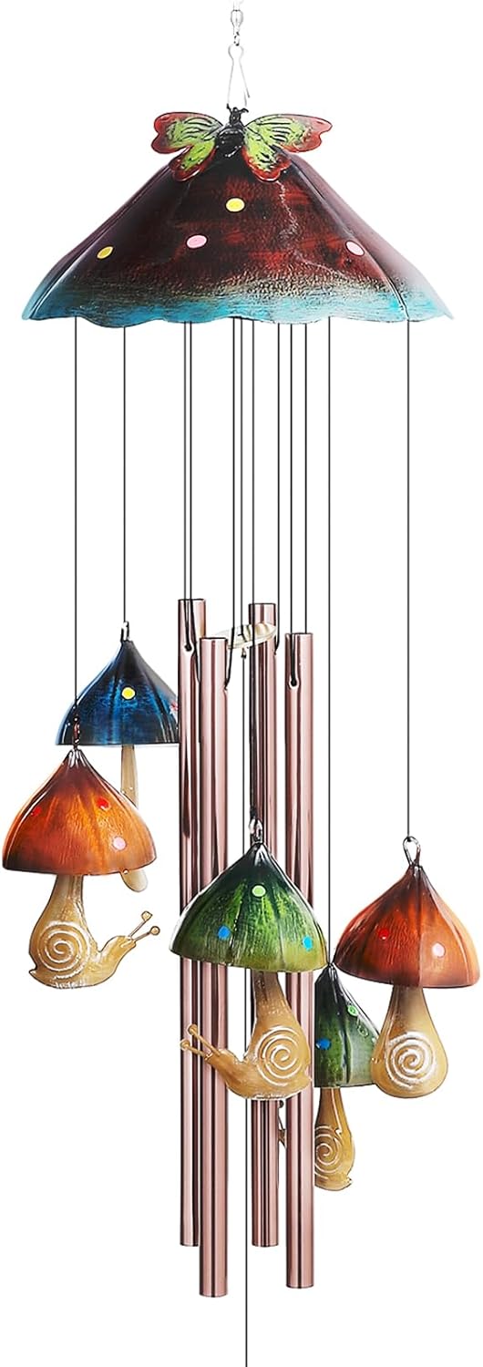 EVOLUX Wind Chimes for Outside, Mushroom Wind Chime Garden Decor Outdoor, Yard Decorations Wind Chimes Gifts for Mom Grandma Women Housewarming Gift, Green, 70-FL