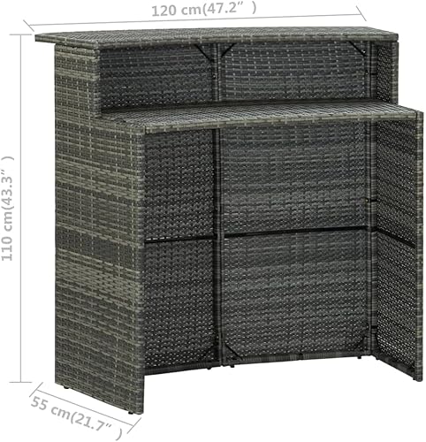 Miniatura 9 de vidaXL Mesa de bar para patio, ratán gris y acero con recubrimiento en polvo, mesa superior de 2 niveles para exteriores, ligera y resistente a la